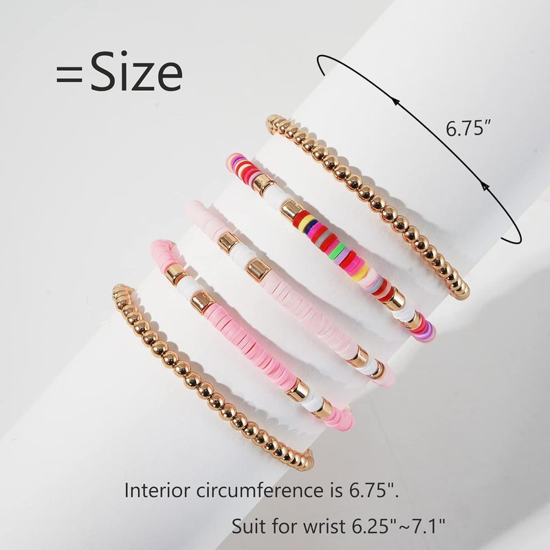 GOOJIDS Surfer Heishi Clay Bead Bracelets for Women Bohemian Stackable Gold Plated Beaded Stretch Bracelets Elastic Layering Friendship Bracelets Set Boho Jewelry - Image 2